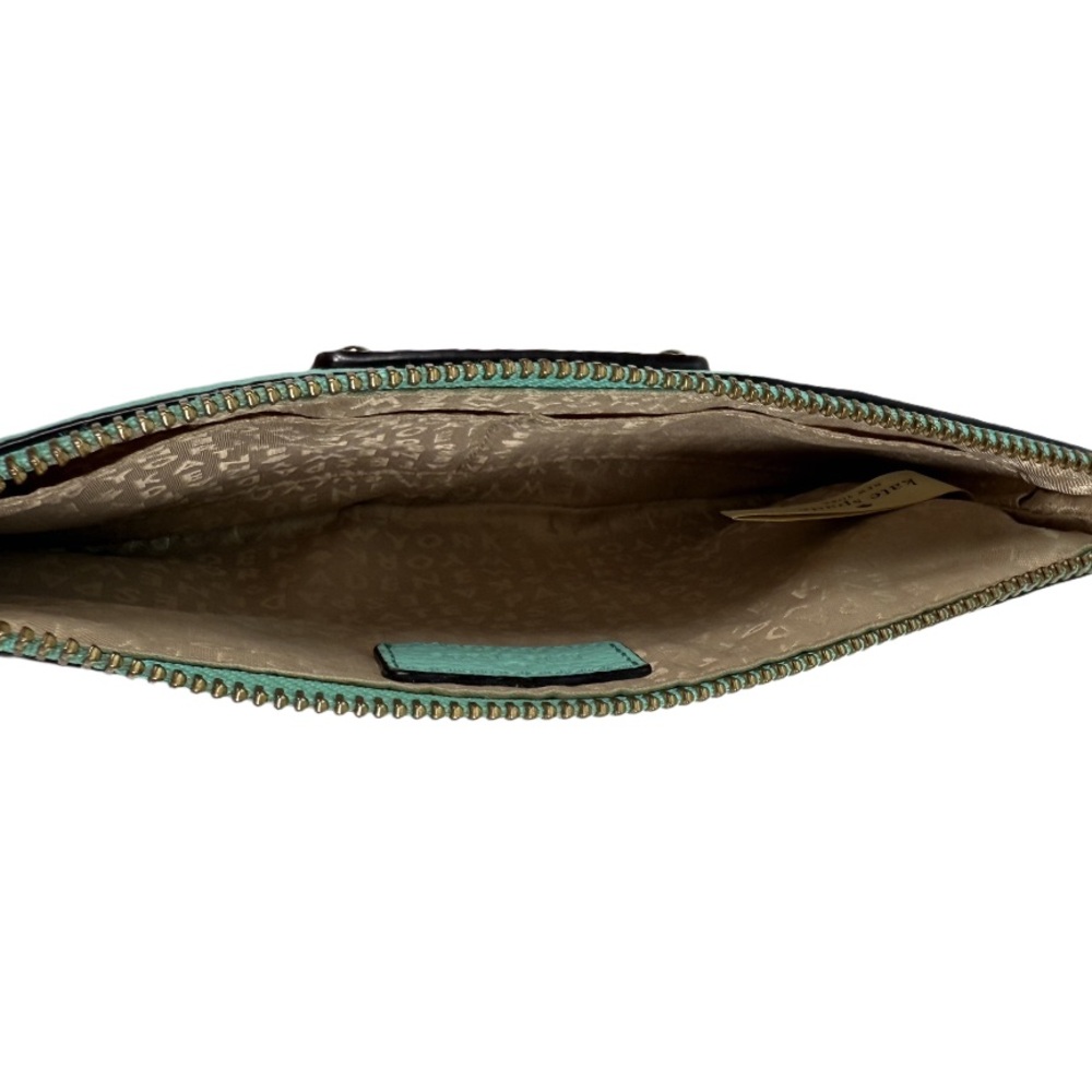 KATE SPADE | Wristlet Top Zip Teal Pebbled Leather Classic Preppy Vacation - Picture 12 of 16